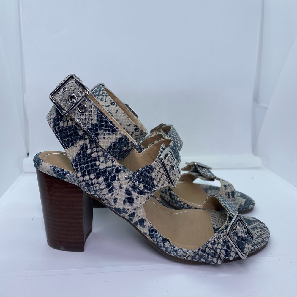 Vionic Womens Perk Carmel Size 7.5 Animal Snake Print Ankle Strap Open Toe Heel
